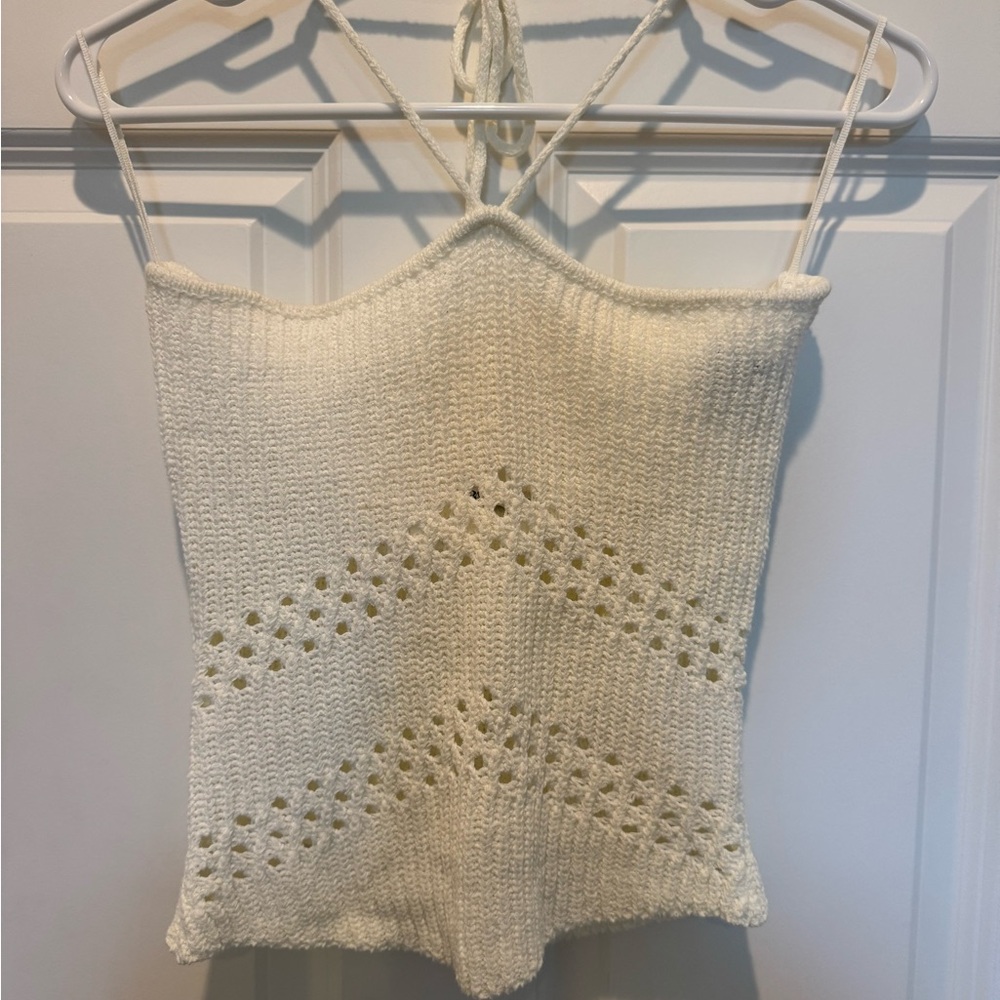 Zara Cream Ribbed Sleeveless Tank Top